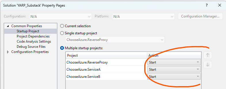 Visual Studio settings for multiple startup projects